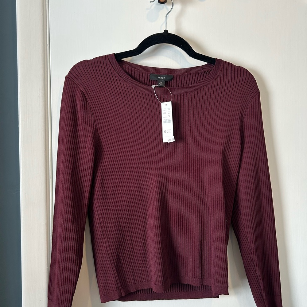 J.Crew Supersculpt Ribbed Top Burgundy NWT
